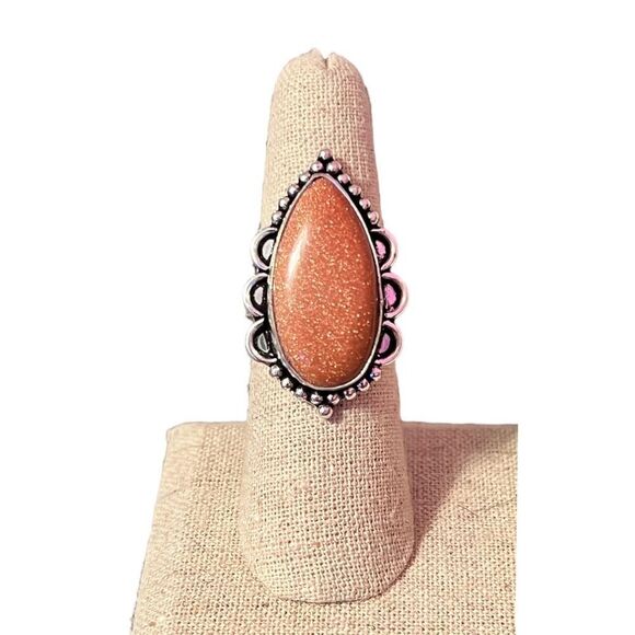 NEW Large Silver Plated Gold Sand Stone Ring Size 6.75 - Picture 1 of 4